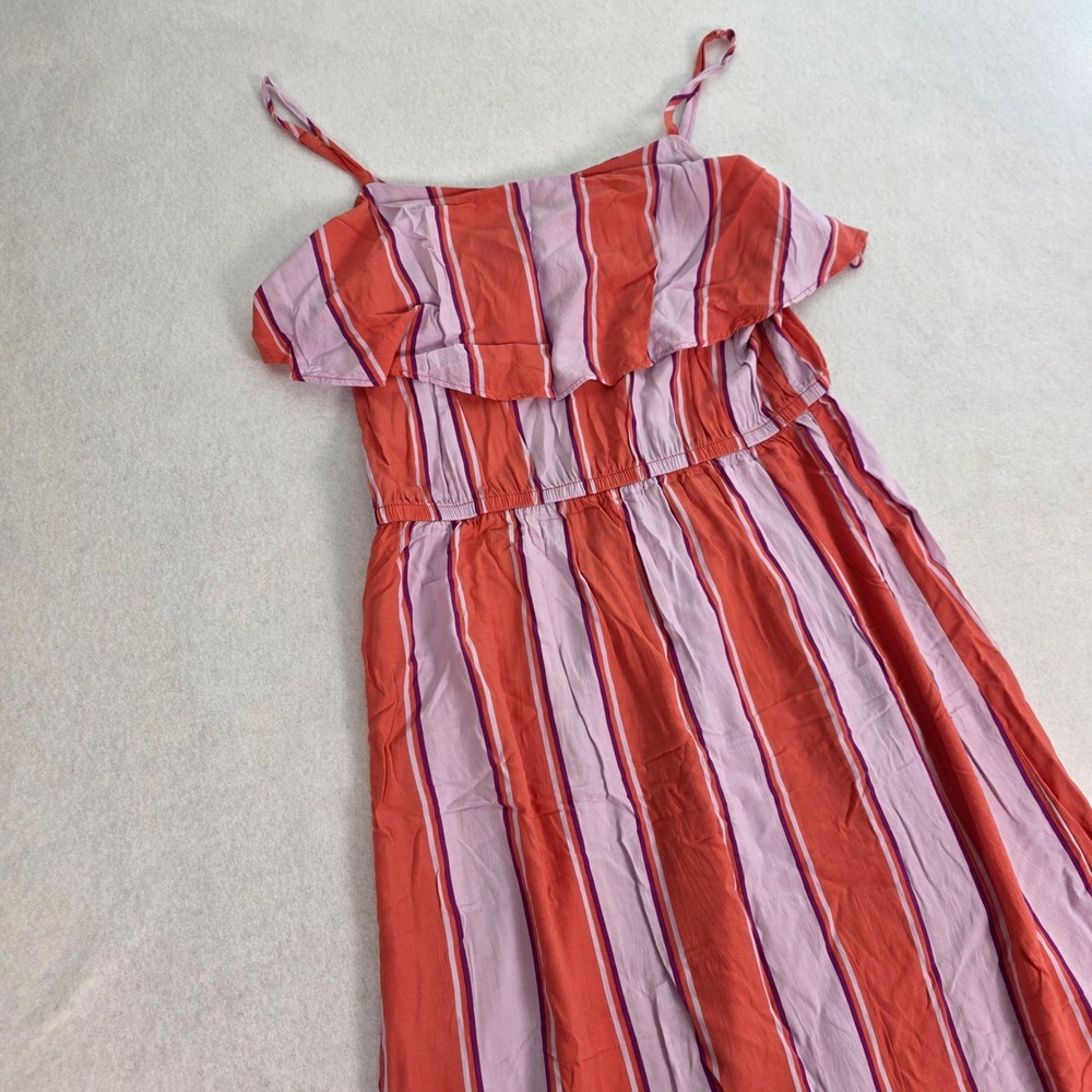Old Navy Women L Tall Maxi Dress Orange Pink Excellent Ruffle Striped Boho